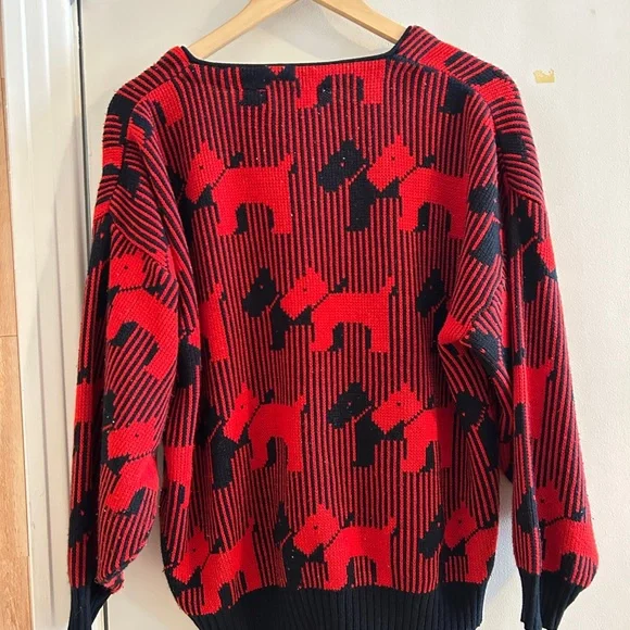 Bold Red & Black Dog Pattern Cardigan - Picture 2 of 4